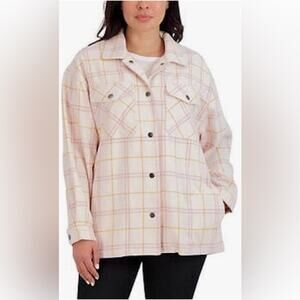 HFX Women’s Long Sleeve Cozy Shacket Shirt Button Up Jacket Pink/Orange size XXL